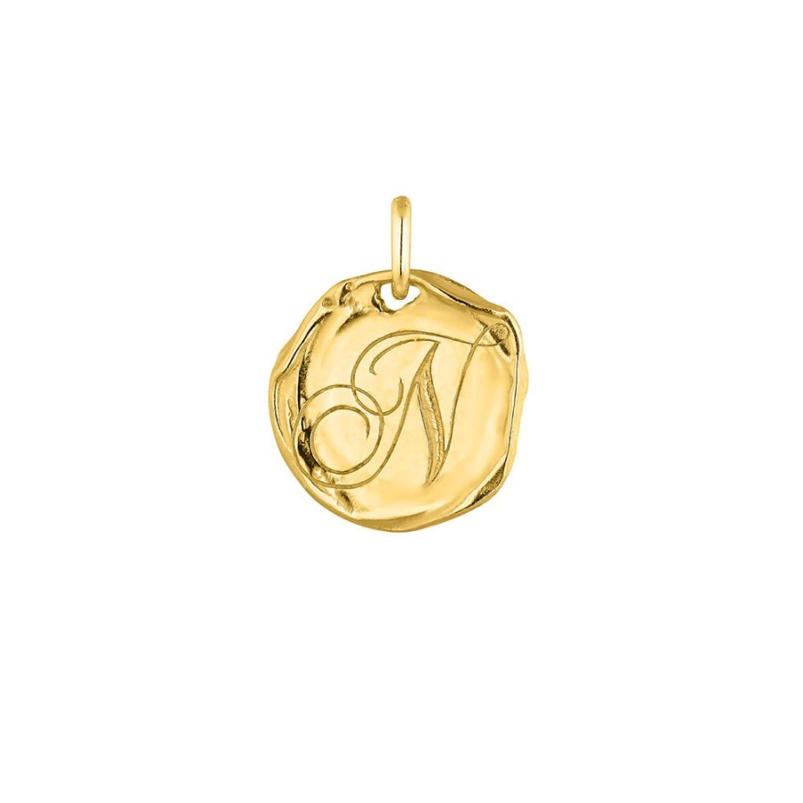 Joyeria ARISTOCRAZY  | Charm Medalla Inicial N Artesanal Plata Recubierta Oro